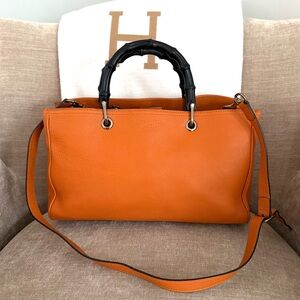 Authentic Gucci Bamboo Shopper Satchel bag or angel leather black bamboo medium